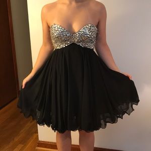 Black Chiffon Beaded Strapless Homecoming Dress
